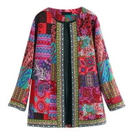 Žene Vintage Etničko stil cvjetni print dugih rukava plus pamučni jakni kaput