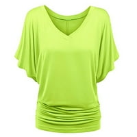 Modne žene plus veličine Solid V-izrez lopte s majicom HEM labav top majica Ženske vrhove plus zeleni xxxxxl