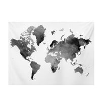 Crno-bijela tapiserija, karta svjetski karte akvarel piknik mat za plažu zidni umjetnički ukras