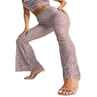 Hirigin Women Sequin Bell donje hlače Glitter Sparkle High Squik široke noge Noćna out Party Clubwear