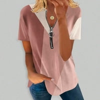 Ljetni vrhovi za žene patentni patentni majica majica Trendy s kratkim rukavima Blokiranje boje labava bluza
