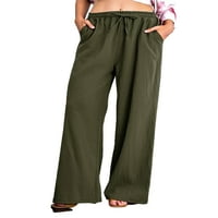Abtel ženske duge hlače Čvrsta boja Loungewear Laine pantalone Ležerne prilike na plaži Pamuk posteljina pant Army Green 2xl