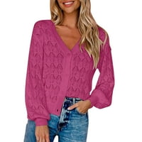Puntoco Plus Veličina dugih rukava Ženska kratki džemper s dugim rukavima Knokiranje Knit Shawl Front Otvoreno V-izrez Top Pink 10