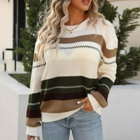 KETYYH-CHN Proljetni džemperi Ženski dugi rukav Crk na vratu Striped Bool Block Casual Loose Pleted pulover džemper vrhovi