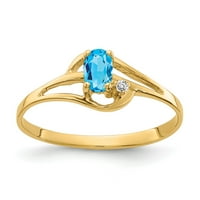 Čvrsta 14k žuto zlato 5x ovalni plavi topaz dijamantskih prstena veličine 6