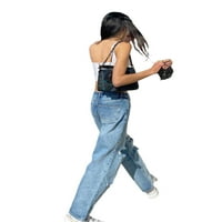 Mioliknya ženske hlače visokog struka široke noge traperice ravne casual labave torbe s kratkim pantalonama