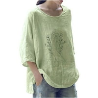 Odieerbi majice za žene modni tiskani okrugli vrat labavi rukavi majica pulover vrhove vojske zelene