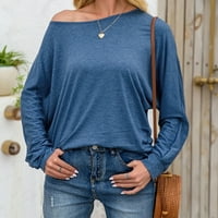 Košulje s dugim rukavima za žene FSLL O-izrez Čvrsta uboda labave ležerne bluze