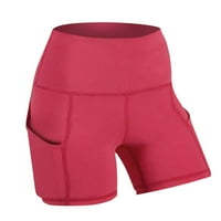 Dyfzdhu joga kratke hlače za žene High Squik Trkače sa džepovima Jednobojne joge hlače crvene boje