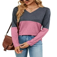 Ženska majica V Vrući na vratu Dugi rukav Tee Ženska elegantna tunika Bluza Dnevno nošenje pulover ružičaste
