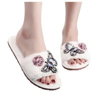 Žene papuče pliberi plišane cipele ravne otvorene klizanje na kućnim cvjetovima papuče toplo krzneni drži žene dom Ženska papučica bijela 7,5