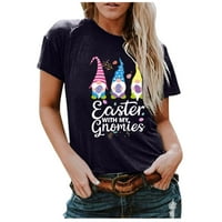 Uskrs sa mojim gnomijskim ženskim vrhovima grafički kratki rukav zeko gnomi Uskršnji jaja Ispiši labav
