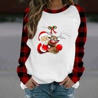 Wyongtao ženske pulovene dukseve casual labave fit džepne košulje Božićni tisak dugih rukava, vino XL