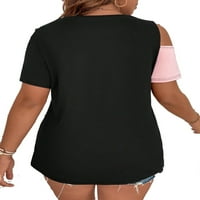 Ženska plus ležerna boja blok okrugli vrat kratkih rukava s kratkim rukavima plus majice plus veličine