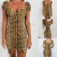 Tawop žene Ljeto Ležerne prilike kratkih rukava Retro Leopard V-izrez Seksi haljine Slim haljina mini