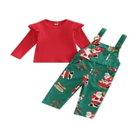 Gwiyeopda Toddler Djevojka Božićne odjeće Dugi rukav vrhovi suspenzije kombinezone hlače postavljene 1- godine