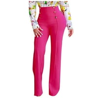 Amtdh Ženske trendi odijelo zasebne boje u boji Poslovi velike struke ravne hlače s metalnim dugmetom