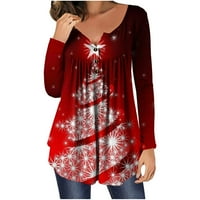 Božićne košulje za žensku modnu novost Xmas Tree Ispis Henley tipka prema dolje dugih rukava tunika