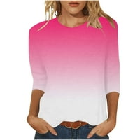 Ružičasti ženski bluze na rukavima na vratu na vrhu modne majice gradijentni pulover vrhovi labavi fit