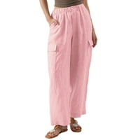 Pamučne posteljine za žene elastične visoke struke široke noge casual labave ljetne pantalone sa džepovima