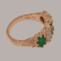 Britanci napravio je 10k Rose Gold Natural Emerald & Opal Womens Vječni prsten - Opcije veličine - Veličina
