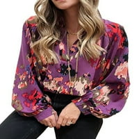 Niveer dame bluza dugih rukava Vruća V izrez majica Ležerne tuničke košulje Sažetak Ispis Purple L