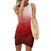 Ženska okrugla dekolte modna mini tiskana haljina za sunčanje ljetna haljina bez rukava crvena xl