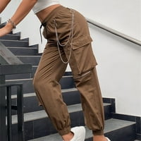 Tergove za hlađenje žene elastični visoki struk lanac rupa širokoga noga cinkov donje hlače sa džepovima