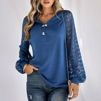 Ženske osnovne košulje od pune boje Ležerne prilike s dugim rukavima, modni V izrez bluze vrhovi laice labavi fit majice