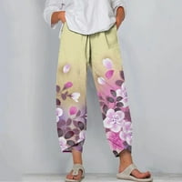 Posteljine hlače za žene visoka struka plaža sa džepovima Trendy Ležerne ljeto od tiskane duge pantske