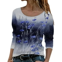 Ženske vrhove ženske majice s dugim rukavima žene s dugim rukavima okrugli vrat cvjetni print majica