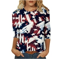 Košulje od 4. jula za žene Ležerne prilike američke kratke majice za vrata Flah Crew