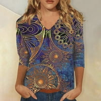 Cleance Women Trendy Print Tunic bluza za bluze Ruka V-izrez Loose pulover udobne meke vrhove tamno