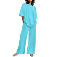 Qolati Dvije odjeće za žene ljetne pamučne posteljine majice sa širokim nogama pantalone TrackSuits