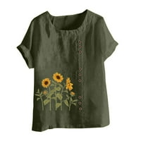 Žene ljetne pamučne posteljine majice kratki rukav Crewneck gumb plus veličina vrhova casual cofy labavi