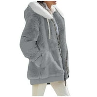 Cuoff Wouns Coats Jackets za žene Modni Soild Winter Loase Plush Dugi rukav džepni kapuljač na kapuljaču