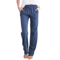 Žene Capris Hlače Čvrsto boje ravne noge Slim Mid Struk hlače na plaži Duge ljetne hlače s džepovima