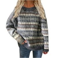 Znojici okruglih vrata za žene jesen i zimski okrugli vrat dugih rukava labav pulover pleteni debeli
