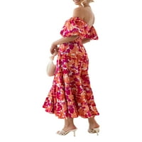 Ženski ljetni boho cvjetni print s ramena kratki rukav srušeni ruffle labavi ljuljački koktel party