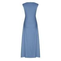FINELYLOVE Ljetne haljine sundrese za ženu V-izrez Čvrsti kratki rukav mini plavi XL