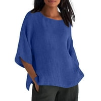 Tobchonp Ženske ženske modne obrezive rukave okrugli vrat pamučna majica bluza plava l