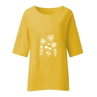Žene ljetne dressy bluze vrhovi Trendy Ležerne prilike na letci vune od kraljevske posade Cvjetni ispisani labavi top t majice Casual posteljina t Yellowm