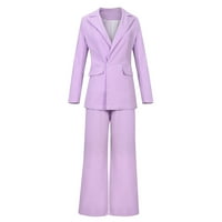 Tawop odijeva Žene solidne V_NECK CARDIGAN CARDIGAN DRUGI + Hlače pantalone za pantalone set Purple