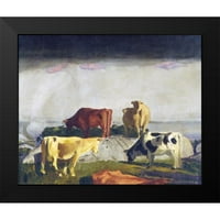 Bellows, George crni moderni uokvireni muzej umjetnički print pod nazivom - pet krava