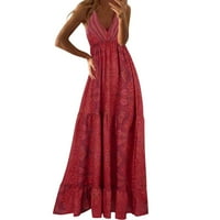 Ljetne haljine Žene V-izrez Sling cvjetna tanka haljina boemska plaža Duga haljina _ S