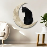Latady Cat Metal Wall Art Home Decor Crna mačka na bijelom mjesecu Ukrasite kućnu zidnu viseću skulpturu