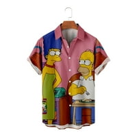 Simpson Ispis Dugme Down majica kratkih rukava, Ležerna košulja za muškarce Majica Poliester tkanine