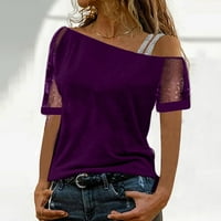 Rollbacks Majice za žene Teen Grils Modna odjeća Asimetrični vrat majica sa Shlouder mrežice Patchwork