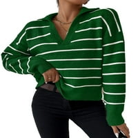 Ležerni prugasti ovratnik puloveri dugih rukava tamnozelene žene džempere