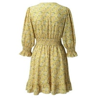 Royallove casual košulja za žene Dame Ležerni elegantni retro V izrez elastični struk cvjetni ispis